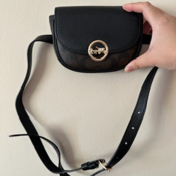 NWT! RARE! Coach F88007 Jade Mini Belt Bag In Signature Canvas & Brown Black - Picture 10 of 13